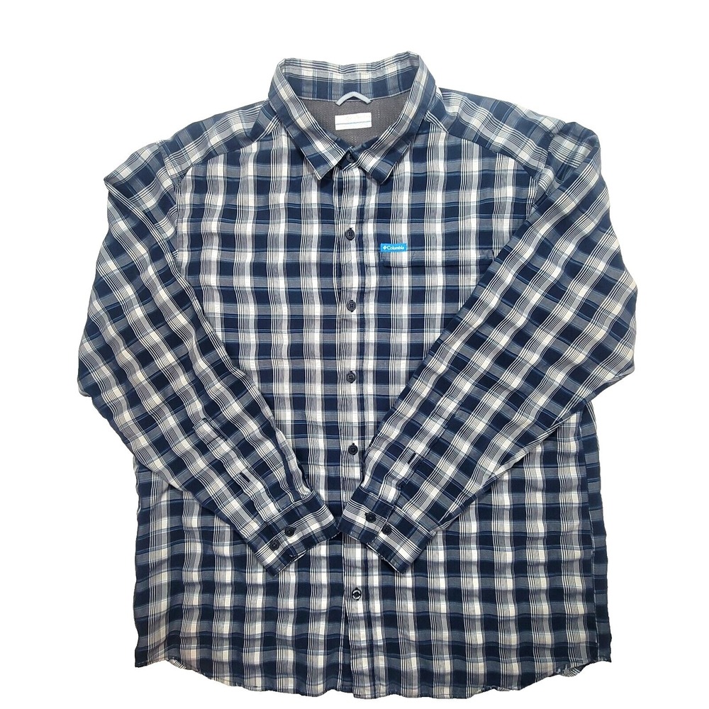 Columbia Sportswear Men's XL Plaid Long Sleeve Button-Up Shirt Blue Outdoor